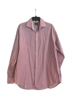 Thomas Dean Pink Cotton Stripe Contrasted Cuffs XL Old Money Preppy